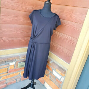 Larry Levine Women's Jersey Twist Front Short Sleeve Black Midi Dress Size Large